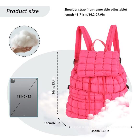 8536 Quilted Backpack , Puffer Gym Bag for Travel Sports Lightweight